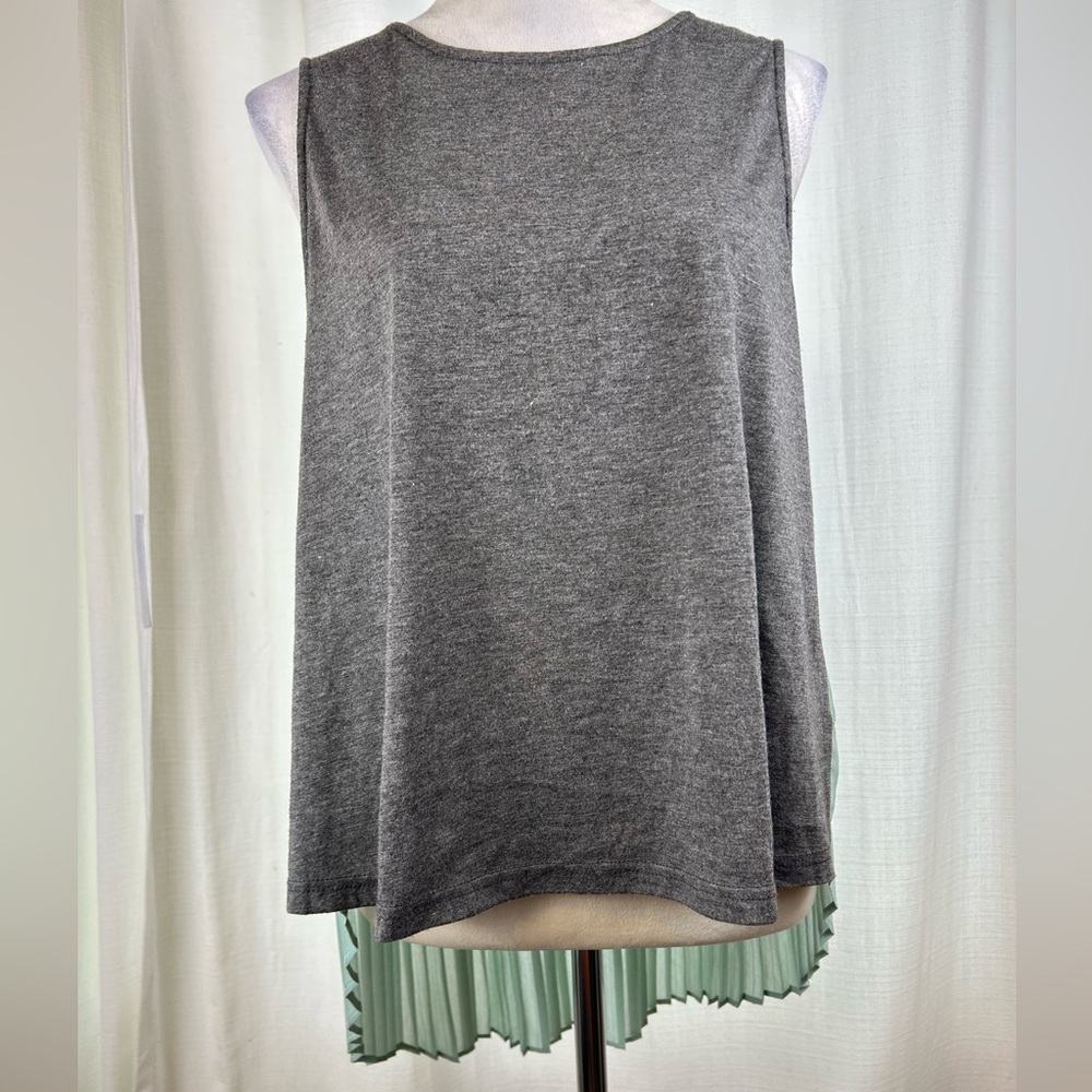 Ark & Co Pleated Back Mixed Media Tank Top Grey‎ Mint Green Womens Large